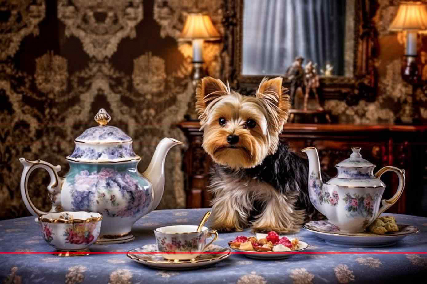 Yorkshire Terrier At Tea - English Origin